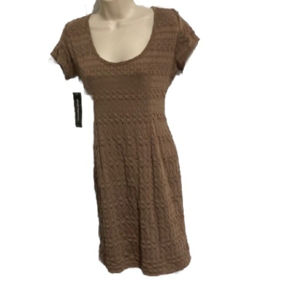 CAREER DRESS Waffle Design Taupe Short Sleeve Dress by Sharango Womens Size 6